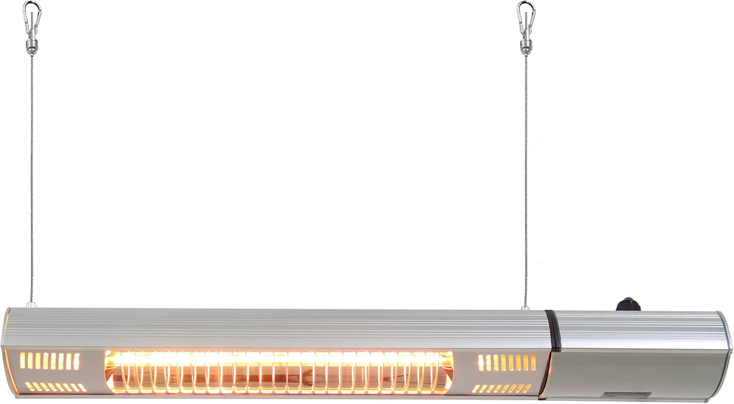 Ener-G+ HEA-21545 Outdoor\/Indoor Electric Infrared Wall Mounted Heater with Remote, Gazebo, Patio, Balconies Water and Dust Resistant, Kids and Pets, Environmentally Safe, Silver