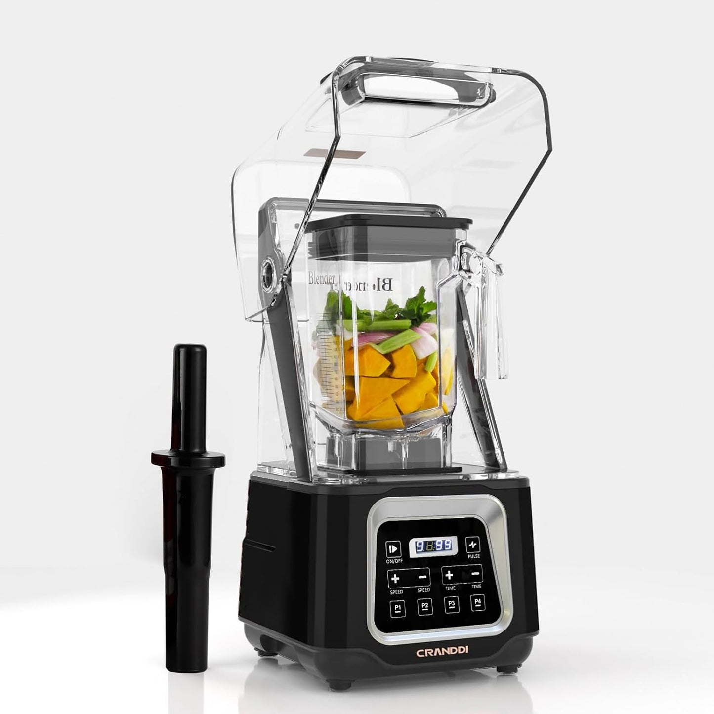 CRANDDI Smart Commercial Blender with Digital Touch Screen and Removable Cover, Quiet Shield 52oz 2200W with 4 Preset Programs of Juice, Smoothies, Frozen Drinks & More, K80TS, Black