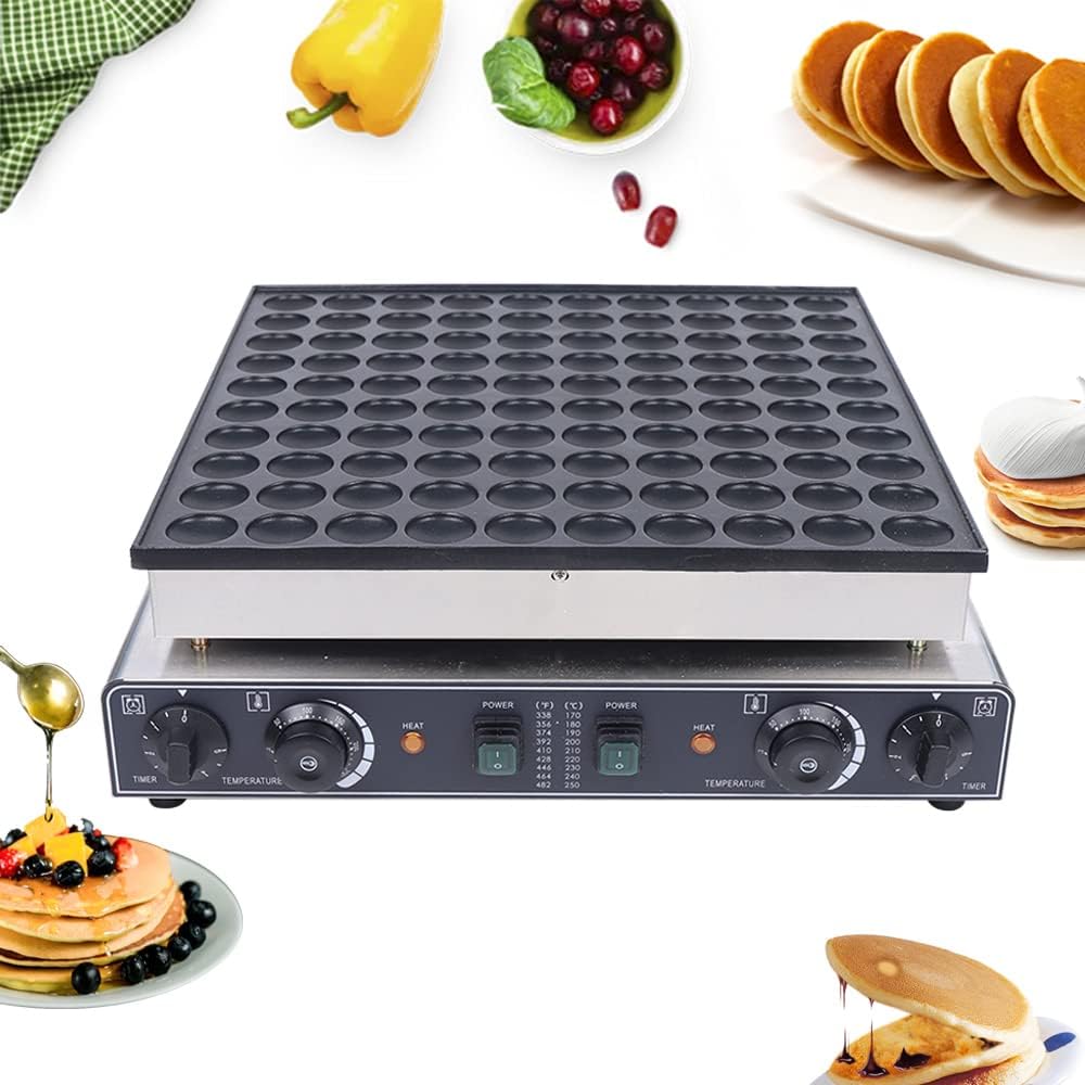 100Pcs Pancake Maker Muffin Maker,Stainless Steel Non-stick Mini Dutch Pancake Baker Maker 110V 3400W Mini Pancakes Maker Mini Waffle Iron with Accessories for Restaurants Cafes Shops