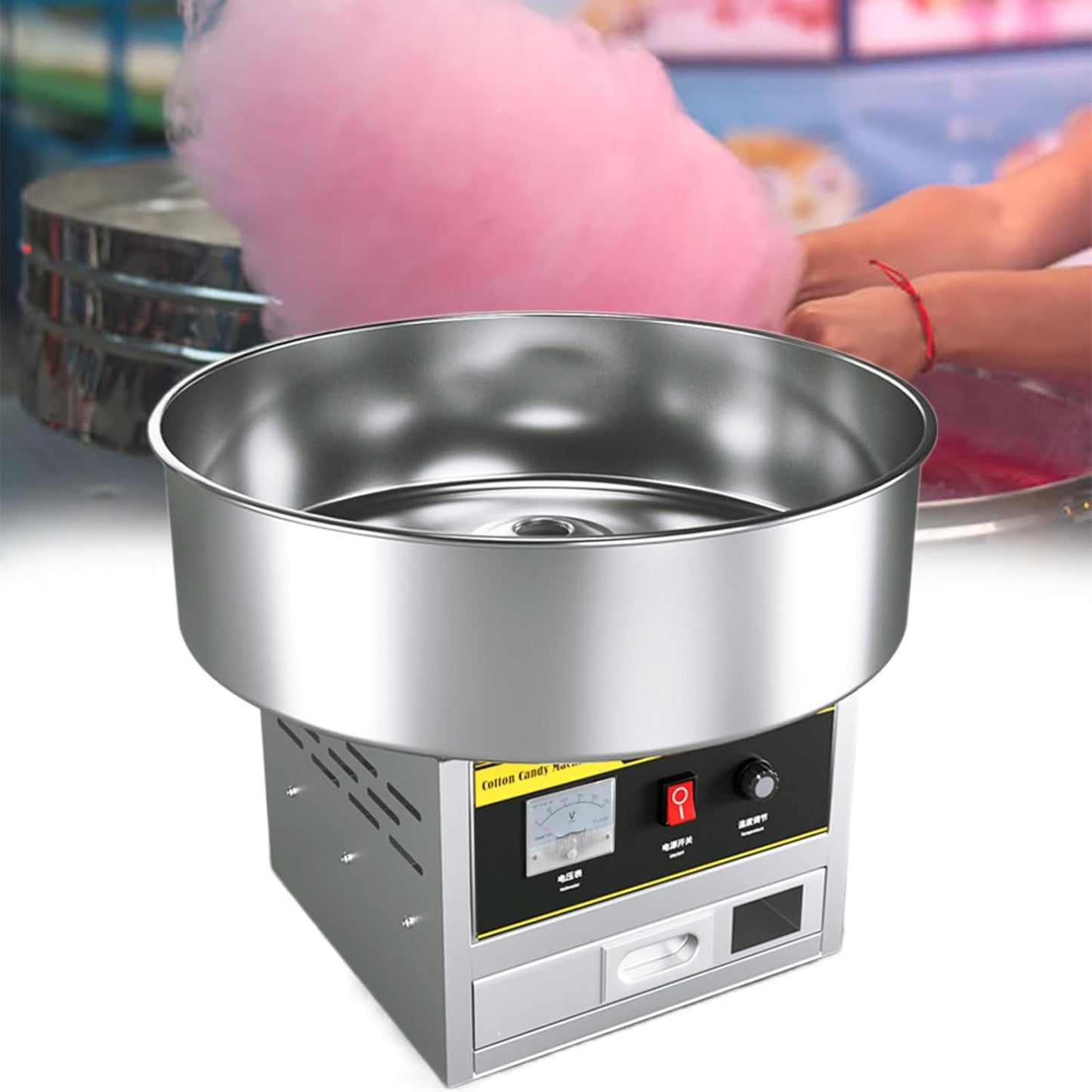 Cotton Candy Machine Commercial, 1200W Electric Cotton Candy Machine, Cotton Candy Maker with Stainless Steel Bowl, Sugar Scoop, Storage Drawer, for Birthday Party