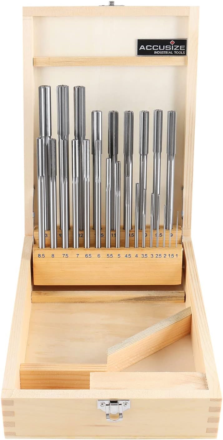 Accusize Industrial Tools 1-13 mm by 0.5 mm High-speed Steel Chucking Reamer Set in a Fitted Case, Set of 25 Pieces, 5500-SB00