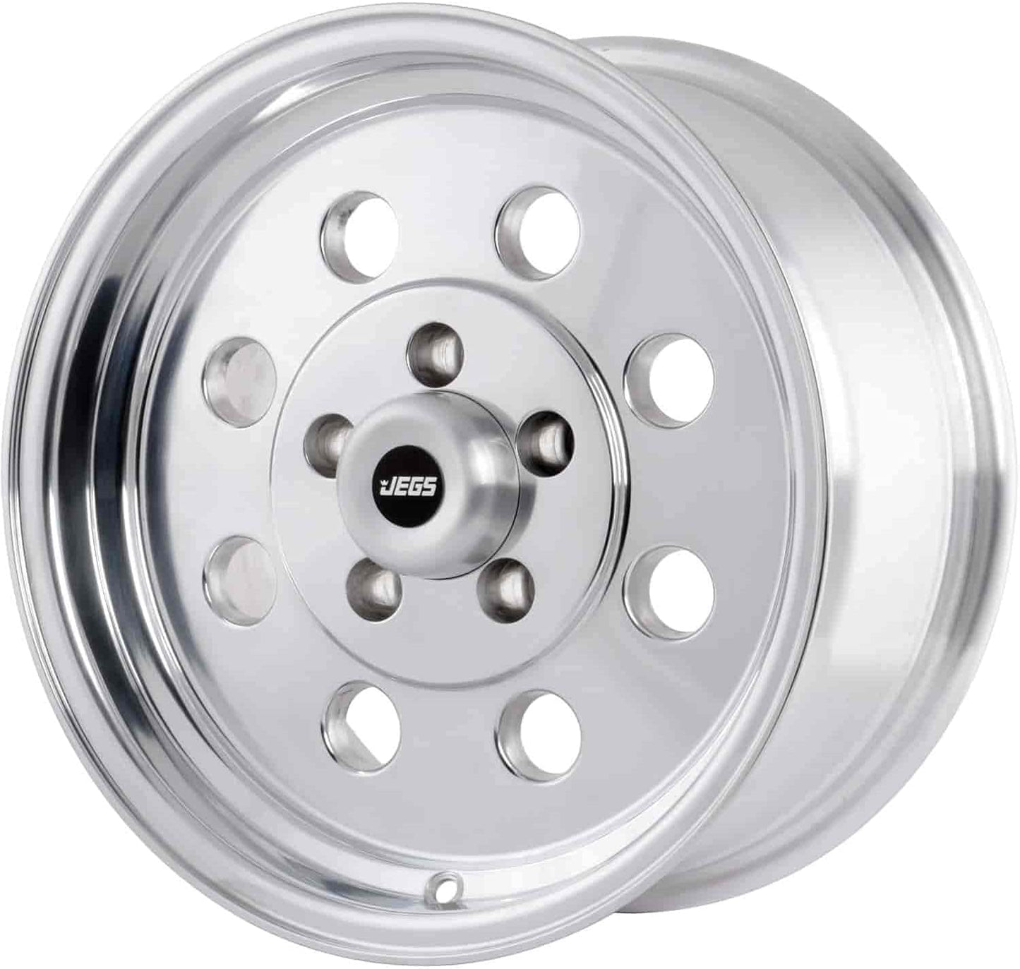 JEGS Sport Lite Aluminum Wheel 15” x 7” | 5 x 4.75” Wheel Bolt Pattern Spacing | 0 mm Offset | 4” Backspacing | Polished Finish | 3.27” Center Bore | Includes Center Cap