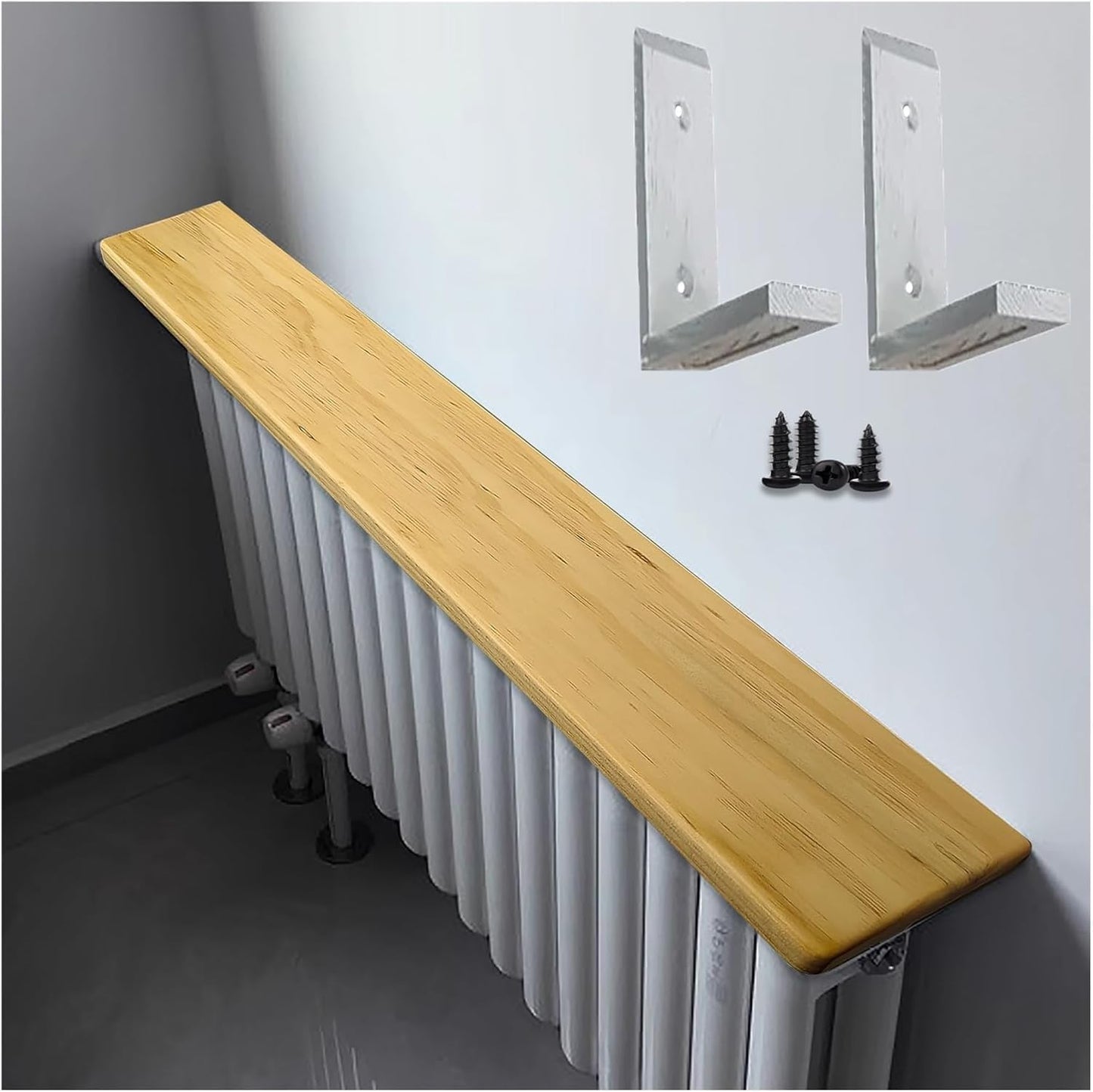 Radiator cover with ventilation slats, Home Radiator Covers Shelf with Brackets & Screws Over Radiators for Patio\/Front Door Entry\/Farmhouse(Wood (Lxwxh),215x16x2.2cm)
