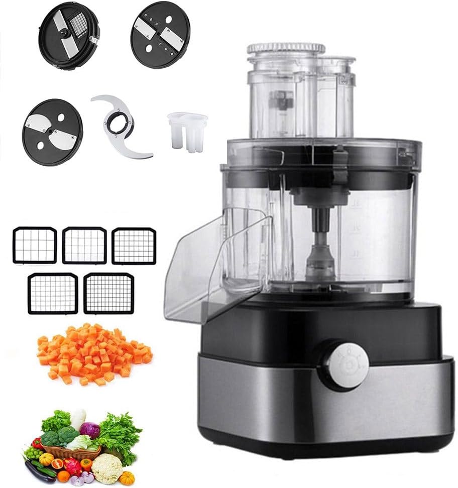 Electric Vegetable Cutter, Slicer, Meat Grinder, Dicing Machine, Food Processor, Capacity 5000ml, 600W, with Five Different Knife Nets, Free Scraper for Home and Commercial Use