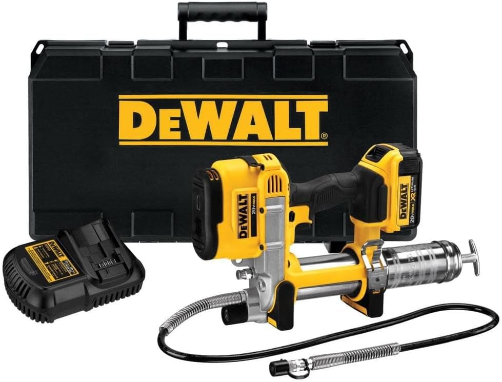 DEWALT Grease Gun Kit 20V MAX with Battery and Charger Cordless Grease Gun, 42\u201D Hose, 10,000 PSI, Variable Speed Triggers (DCGG571M1)