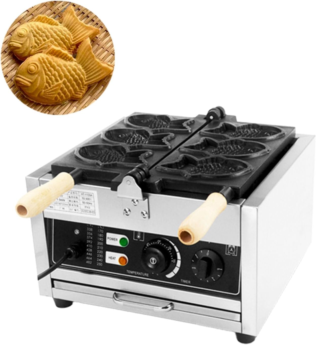 Taiyaki Fish Waffle Maker ,3pcs Non-stick Electric Cake Waffle Maker Taiyaki Baker Fish Shaped Waffle Cones,stainless steel, for Family, Restaurants, Snacks