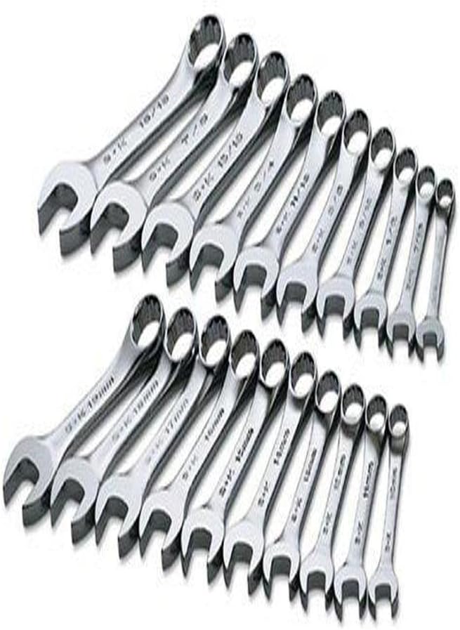 SK Tools USA 20 Piece, Short Pattern, 12 Point, SAE & Metric, SuperKrome® Combination Wrench Set: 3/8" - 15/16" & 10MM - 19MM | 86250