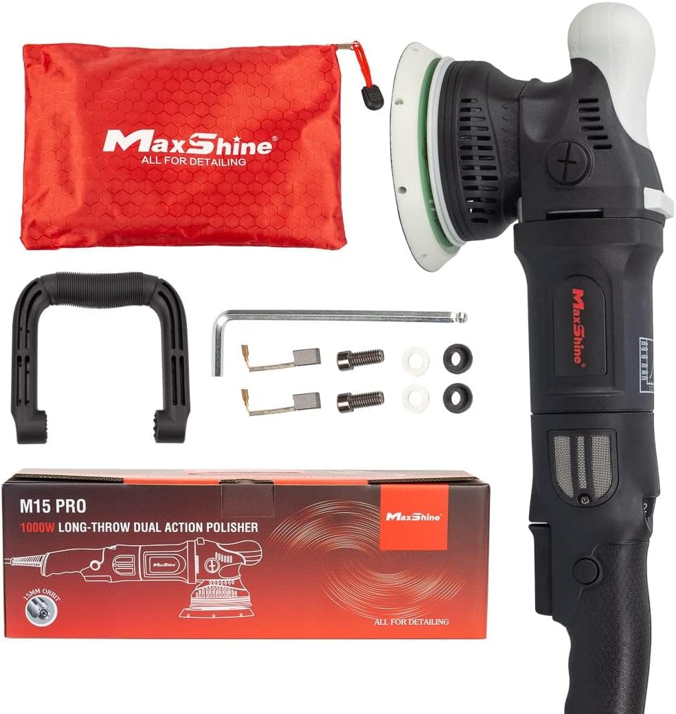 Maxshine M15 Pro Dual Action Polisher | 15mm Throw, 5\u201D Backing Plate, 1000W Motor | Variable Speed, Ergonomic Grip, Low Vibration | Auto, Boat & Marine Detailing Buffer for Paint Correction