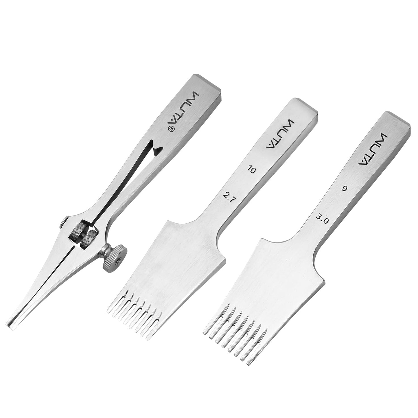 WUTA Leather Chisel All-Polished Pricking Iron Adjustable 2-6mm French Style Leather Chisel Sharp Leather Punching Tool Set (Obverse Adjustable 2 Teeth+2.7mm 8 Teeth+3.0mm 8 Teeth)