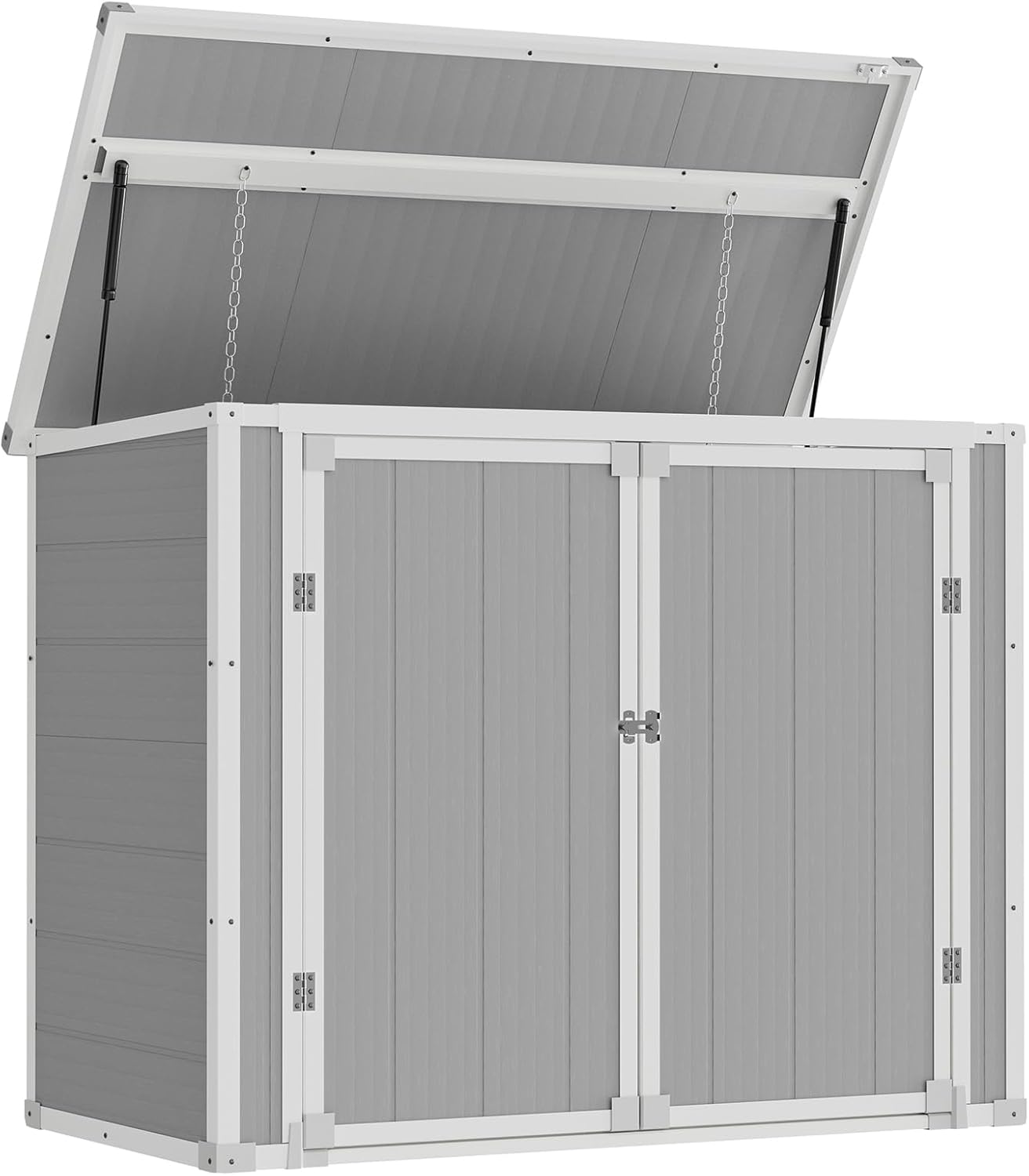 Amopatio 41 Cu Ft Outdoor Storage Shed, Horizontal Resin Trash Can Storage, Weather Resistance, Storage Box with Floor Included for Garden Tools, Lawn Mowers, Garbage Cans, Patio Use, Sandstone