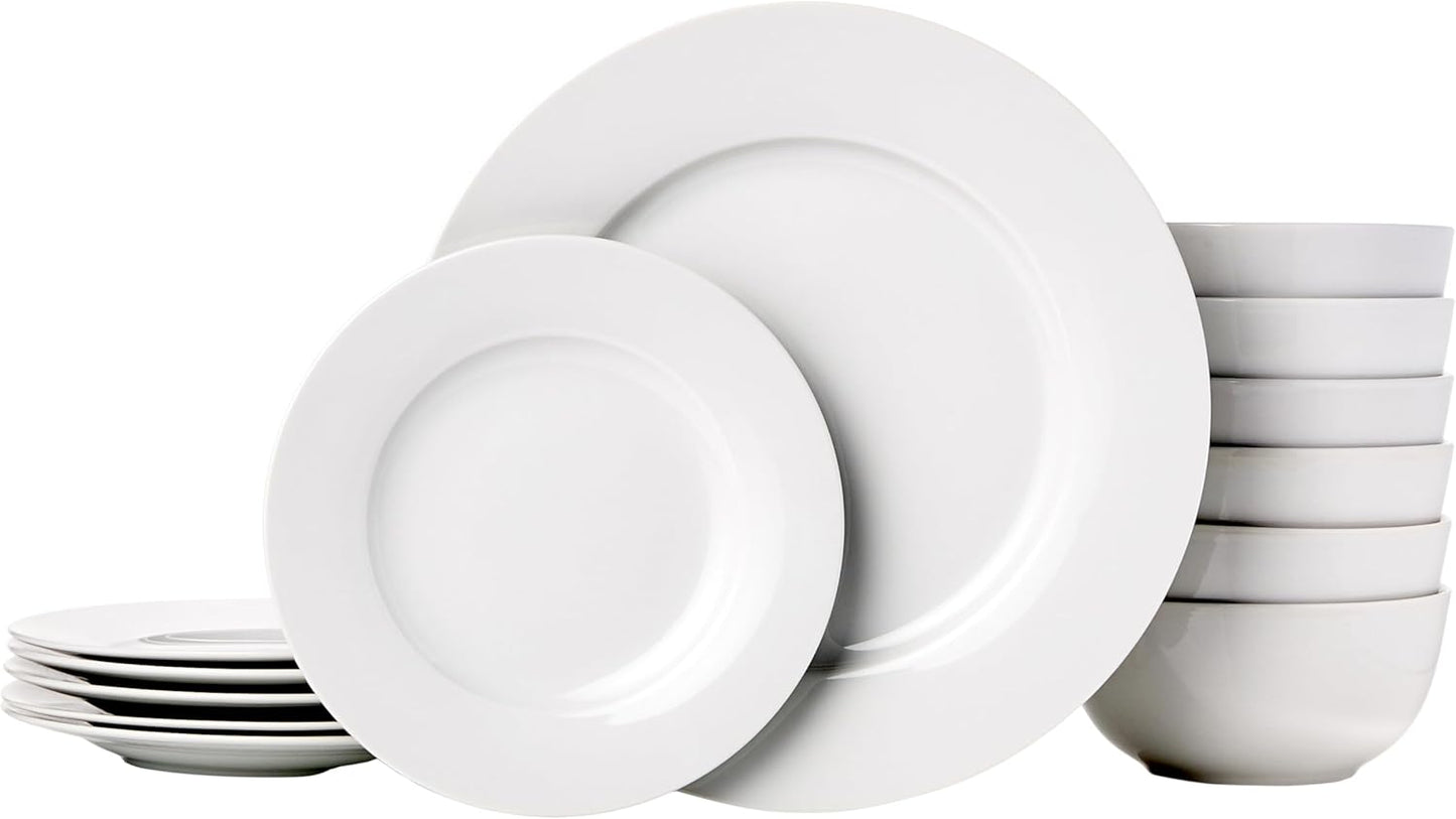 Amazon Basics Kitchen Dinnerware Set, Microwave and Dishwasher Safe, Plates, Bowls, Service for 6, 18-Piece, White