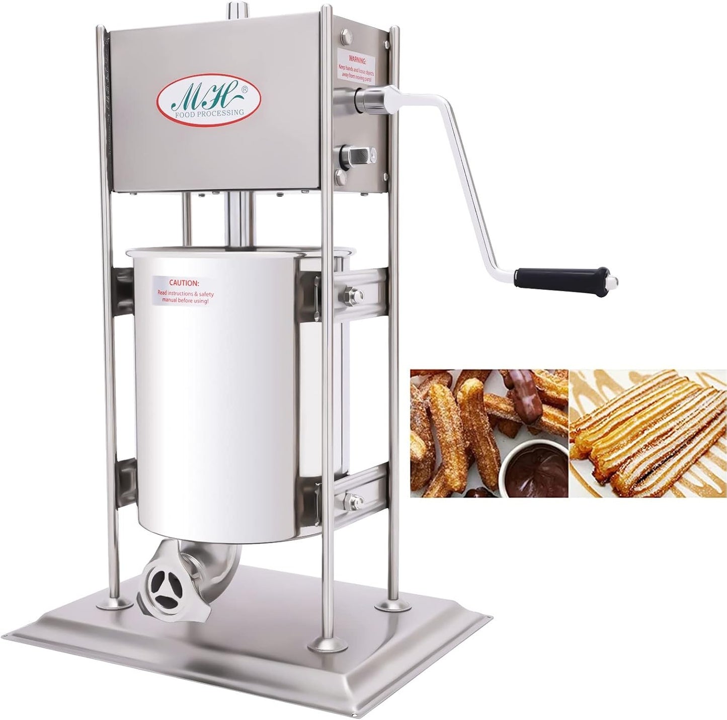 10L Commercial Churros Machine, Commercial Vertical Manual Spanish Churro Maker with 4 Nozzles Manual Churros Filler Filling Machine Spanish Doughnuts Machine For Restaurant