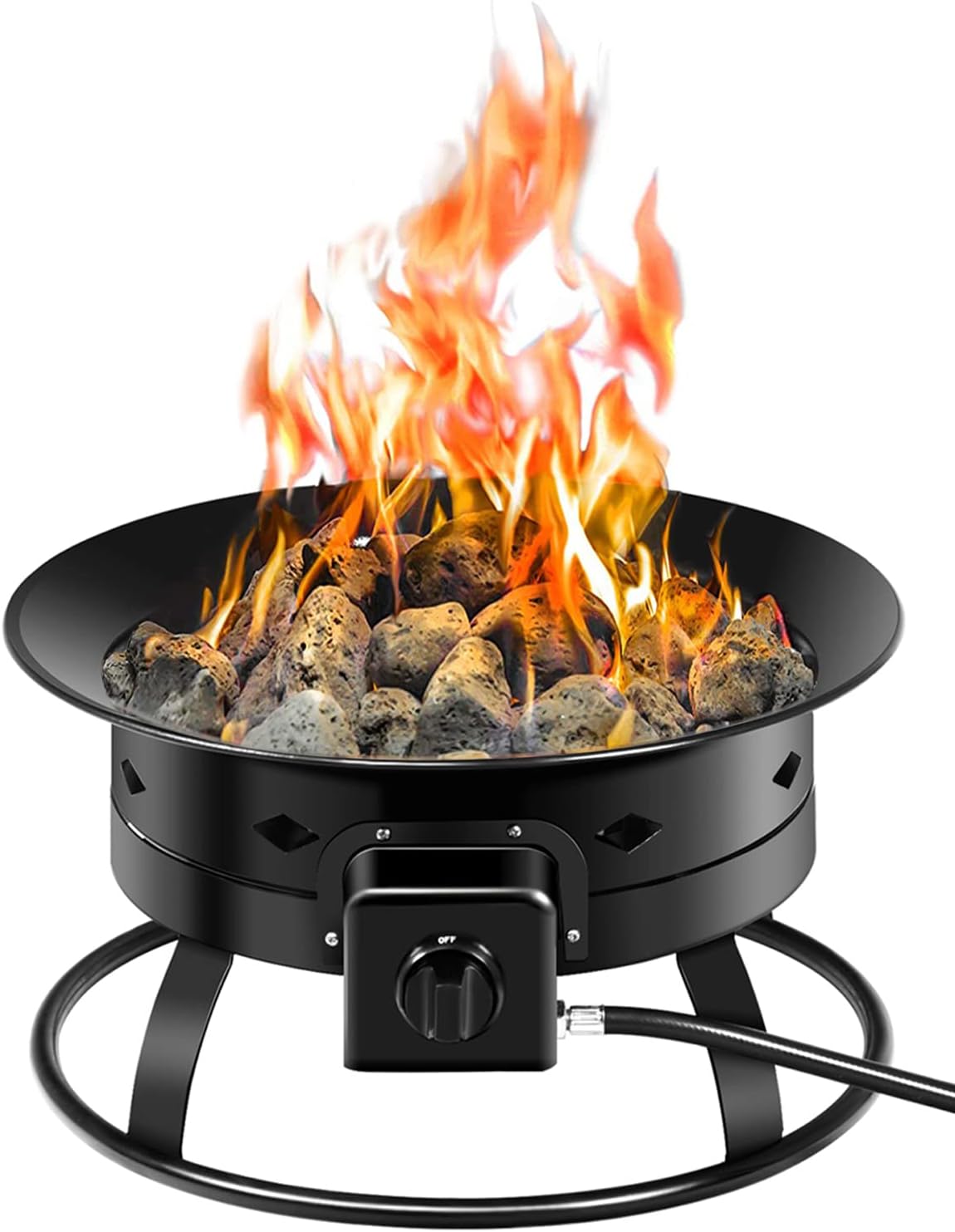 ARLIME Gas Fire Pit Outdoor Portable Propane Fire Bowl, Gas Fireflame Pit Bowl 19", Smokeless Firepit with Cover&Carry Straps, Lava Rock Stone and Tank Stabilizer Ring for RV, Camping, Backyard