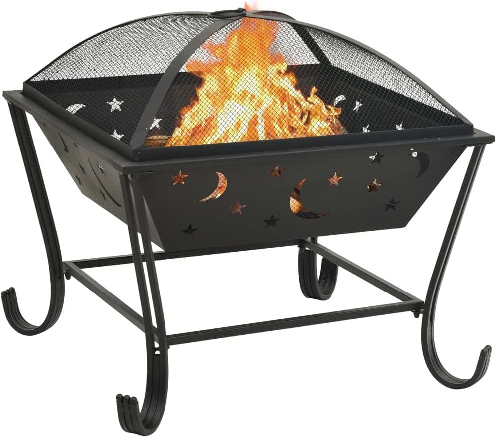 SKM Fire Pit with Poker 24.4" XXL Steel,Black (Weight 12.79KG)