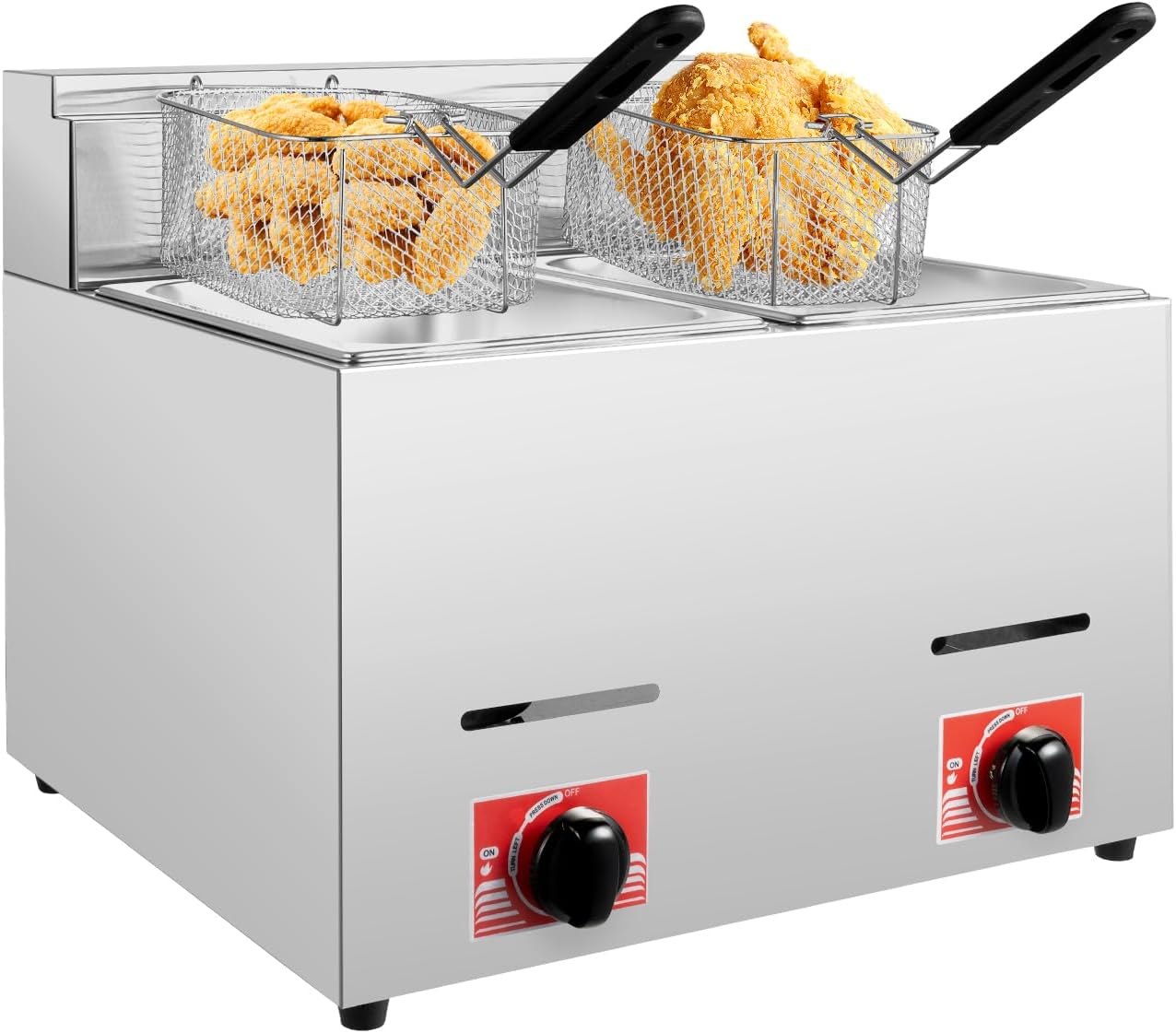 5.3QT Commercial Deep Fryer with Baskets, Handles and 2 Lids, Stainless Steel Adjustable Temperature Electric Fryer Machine for French Fries Turkey Onion Rings (22 * 18.5 * 17.3in-2800Pa)