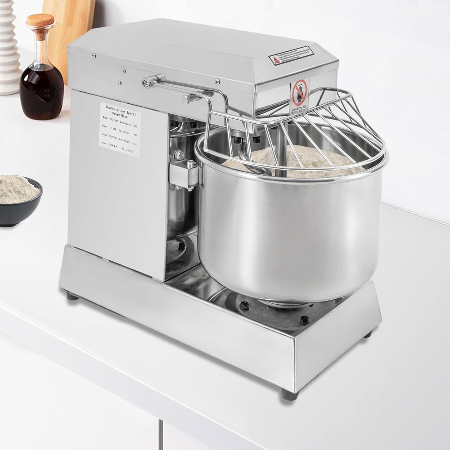 2.6 Gal Commercial Food Mixer, 750W Kitchen Electric Dough Kneading Machine,Stainless Steel Bowl Heavy Duty Electric Flour Mixer,Perfect for Bakery Pizzeria