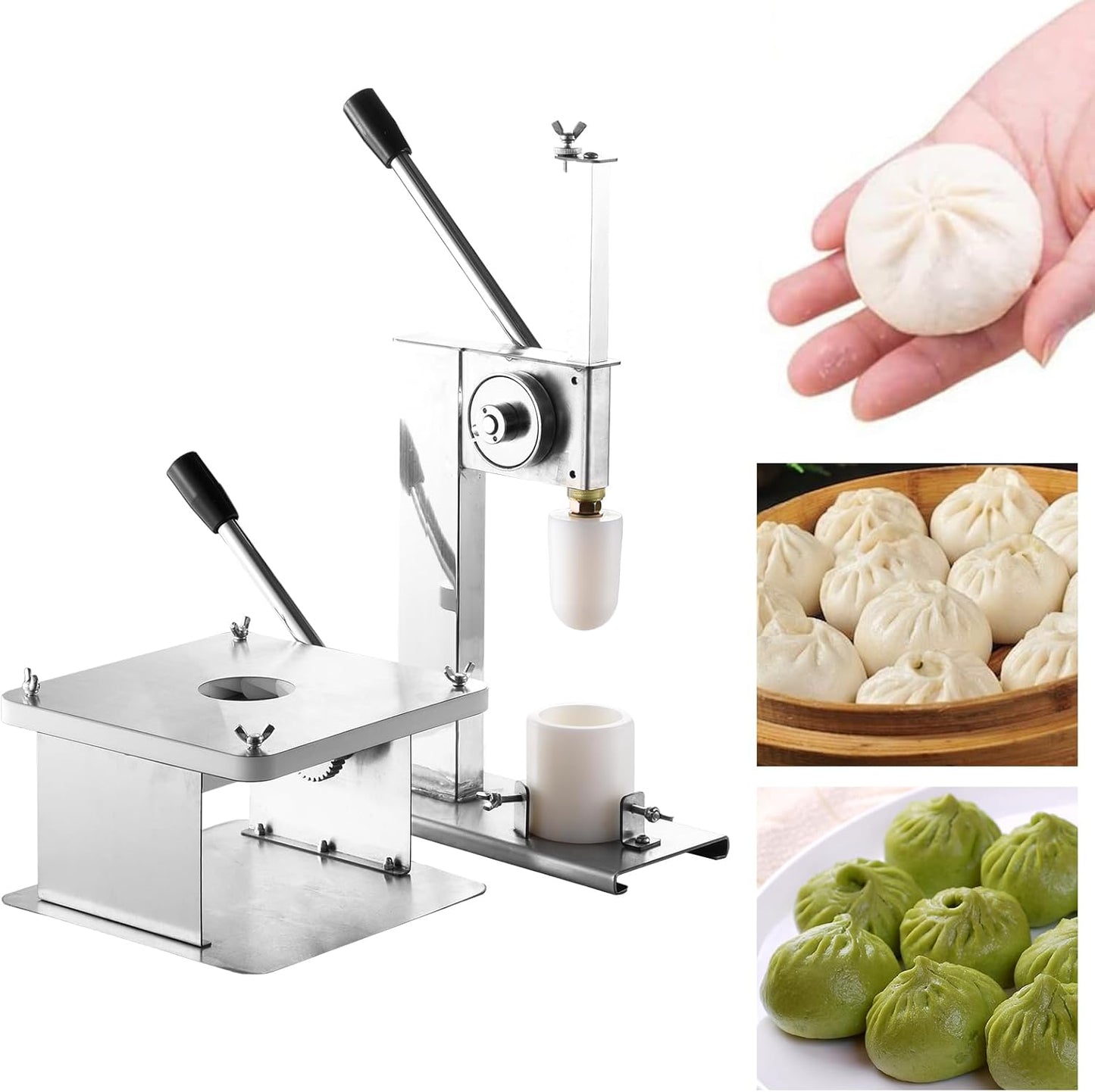 Bun Making Machine, Baozi Maker With Dough Press Machine, Closing Machines And 3 PE Molds, Semi-Automatic Bun Maker Handle Control In Stainless Steel For Home, Commercial Use