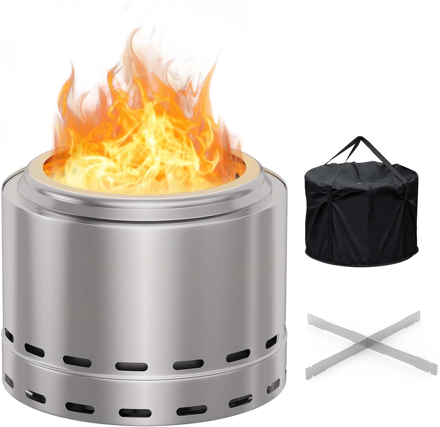 19.5" Smokeless Fire Pits for Outside, Outdoor Firepit with Removable Ash Pan, Steel Portable Fire Pit & Solo Stove Bonfire with Carry Bag for Garden Patio, Easy Cleanup (Silver, 19.5")