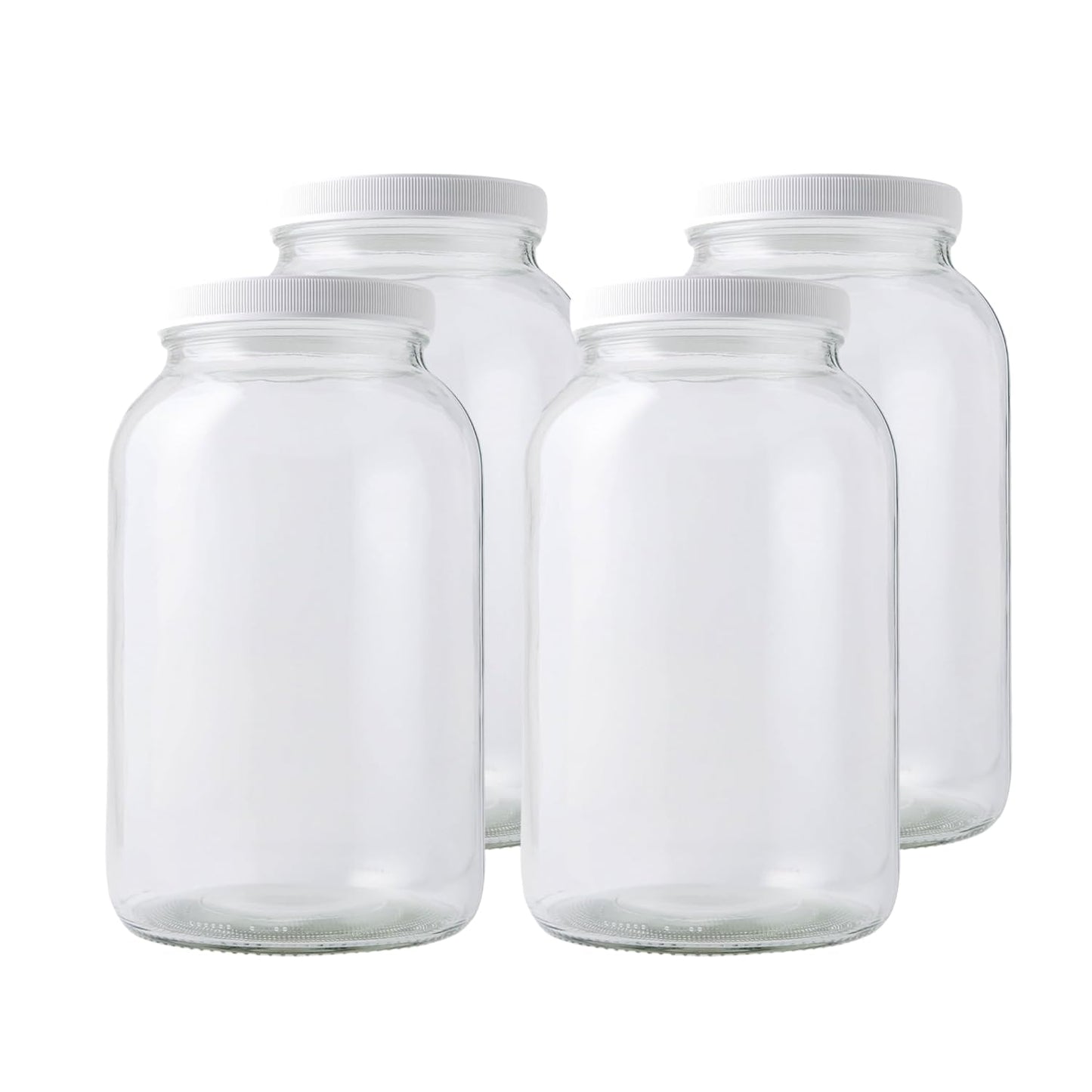 FastRack 1 Gallon Mason Jar with White Airtight Lid (Pack of 4) | Regular Glass Canisters with Airtight Lids | Large Mouth Glass Jar for Food Storage, Canning, Fermentation, Pickling