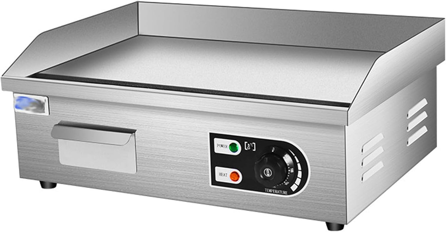 Electric Griddle 22" Commercial Flat Top Grill Countertop Griddle Hot Plate Non-Stick Stainless Steel Teppanyaki Grill for Restaurant Kitchen, 4400W Temperature Control 122-572°F