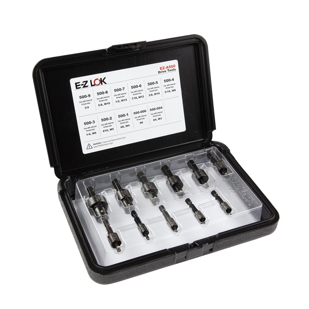 E-Z LOK Slotted Threaded Insert Drive Tool Assortment Kit for Metal and Wood, #4 to 3/4