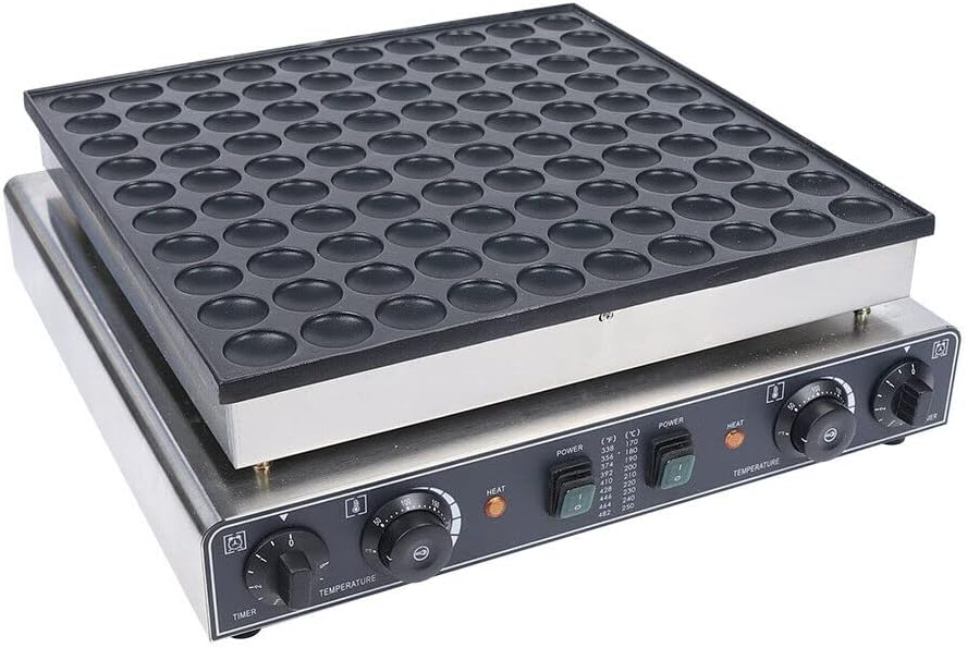 Commercial Mini Pancake Maker, Mini Poffertjes Maker 100Holes 1.8inch 3400W Electric Dutch Pancake Machine Nonstick Dorayaki Baker for Snack Bar, Restaurant 50~300℃ (122-572℉)