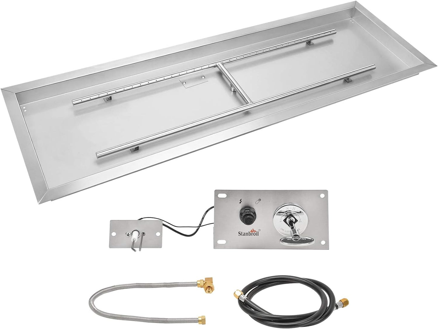 Stanbroil 48 x 14 inch Rectangle Fire Pit Kit with Spark Ignition, Drop-in Natural Gas Firepit Burner for DIY Fire Table Outside Patio Backyard Balcony, Natural Gas Version, 185,000 BTU Max