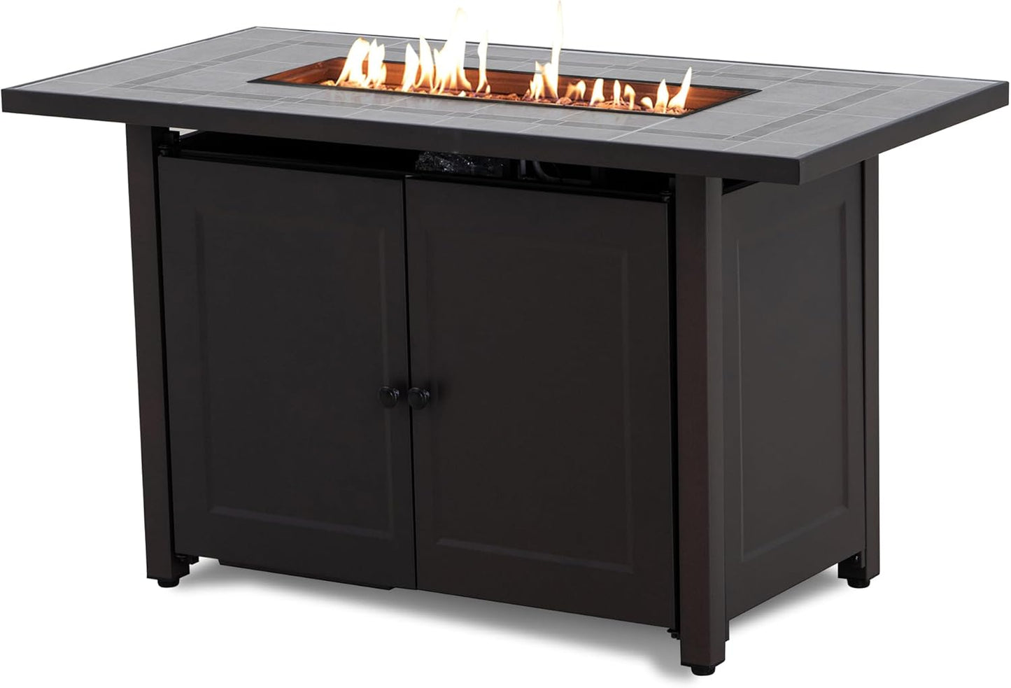 SUNJOY 44" Propane Fire Pit Table with Ceramic Tile Top for Outside (CSA Certified, 50,000 BTU) Rectangular Gas Smokeless Fire Table with Lid and Lava Rocks