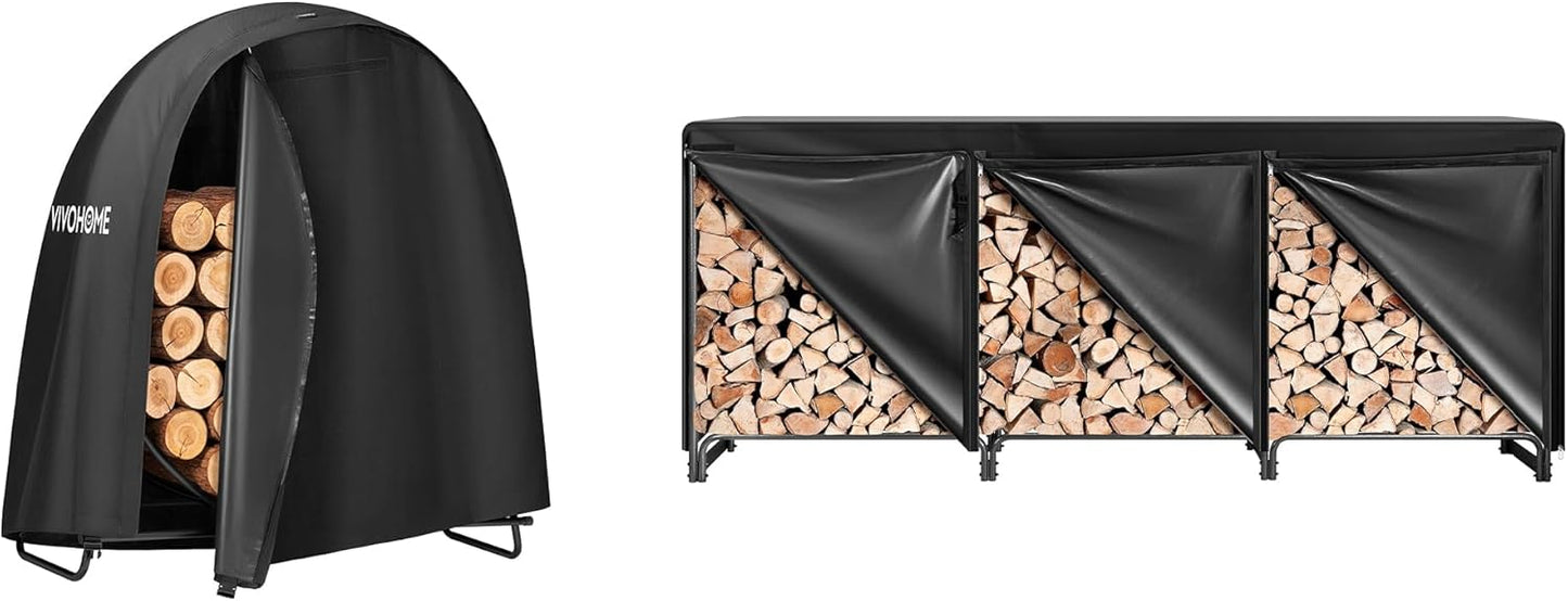 VIVOHOME 48 Inches Firewood Log Rack Hoop with Round Cover, Round Log Holder Ring for Indoor Outdoor Patio Deck Porch, with 10 ft Firewood Rack Outdoor with Cover, Black