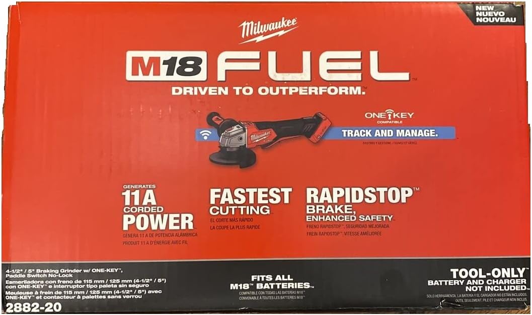 Milwaukee 2882-20 M18 FUEL 4-1/2"/5" Grinder w/ONE-KEY with Paddle (Tool Only)