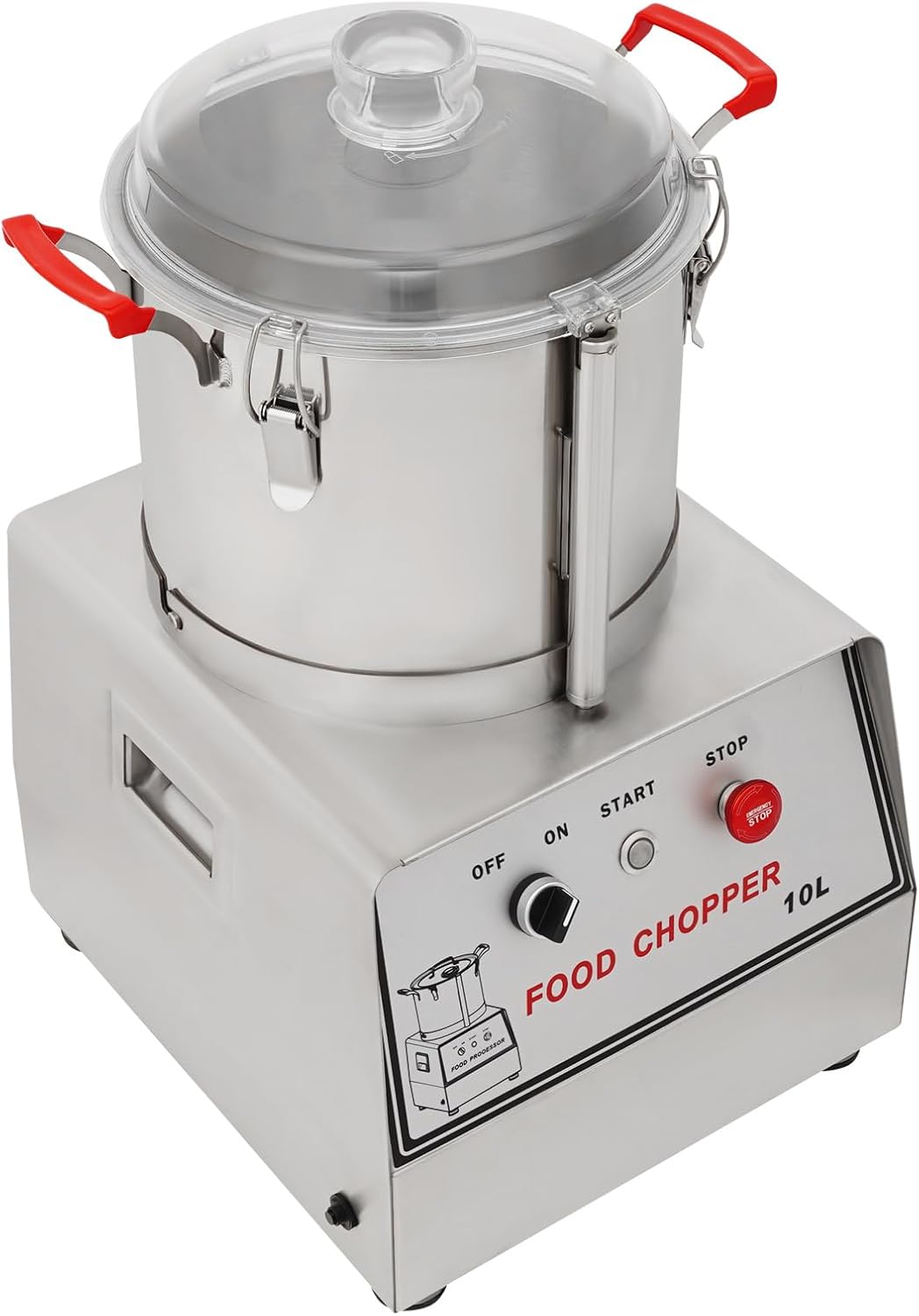 1100w Automatic Stainless Steel Food Processor, 13x14.4x22.4in Electric Food Chopping Machine, 2.64gal Commercial Meat Vegetable Chopper, 1400rpm, Enclosed Chassis Design, Clear Lid, Handles