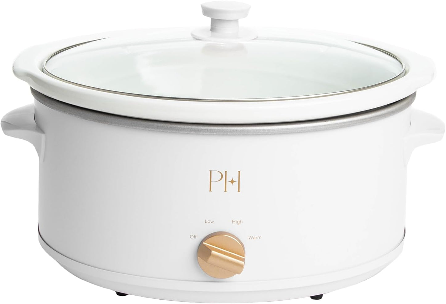 Paris Hilton 6-Quart Manual Slow Cooker, Features Three Settings (Low, High, Warm), Naturally Nonstick and Dishwasher Safe Stoneware Insert, Family Sized Capacity, White