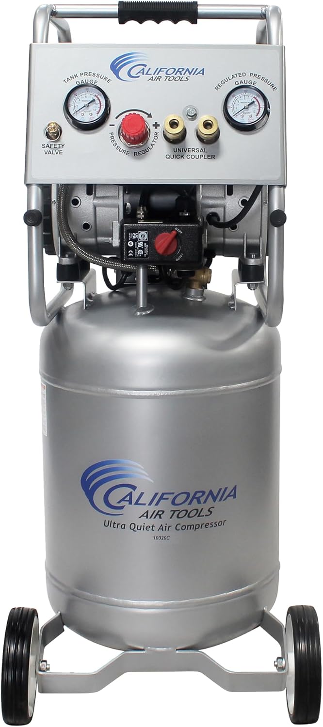 California Air Tools 10020C 2.0 HP Ultra Quiet and Oil-Free Air Compressor, 10 Gallon Steel Tank with Wheels, 70 dBA Noise Level