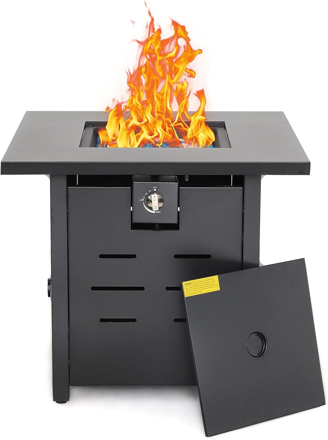 Valita Gas Fire Pit 28\u201D Propane FirePit Table Adjustable 50,000 BTU with Square Tabletop Coffee Table and Bonfire Pit for Patio Deck Garden Backyard (Black)