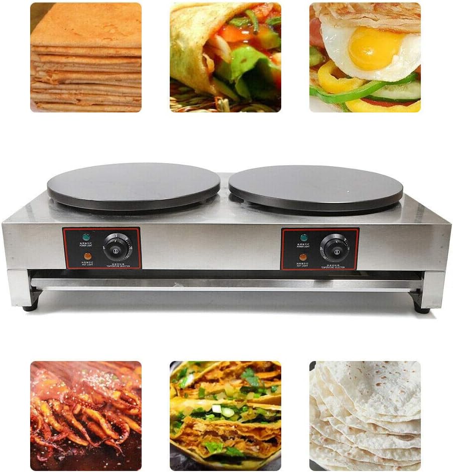 Crepe Maker Griddle, Pancake Maker Machine 16" Commercial Singel/Dual Head Electric Crepe Maker Baking Pancake Machine Non Stick for Family Kitchen,Commercial, Restaurant, Street Snack (No Plug)