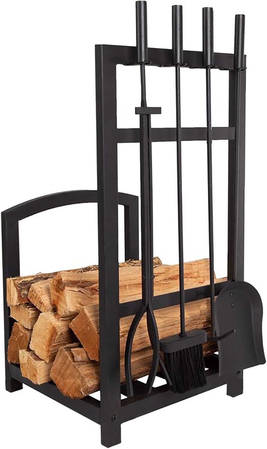 Firewood Storage Rack for Indoor Outdoor Use Heavy Duty Wrought Iron Black Log Holder Store