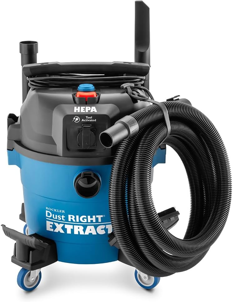 ROCKLER 9 Gal HEPA Dust Collector - Power Tool Activated Shop Dust Collection System for Dislodging Debris - Heavy Duty, Washable, & Portable Shop Vaccum to Capture Debris from Different Tools