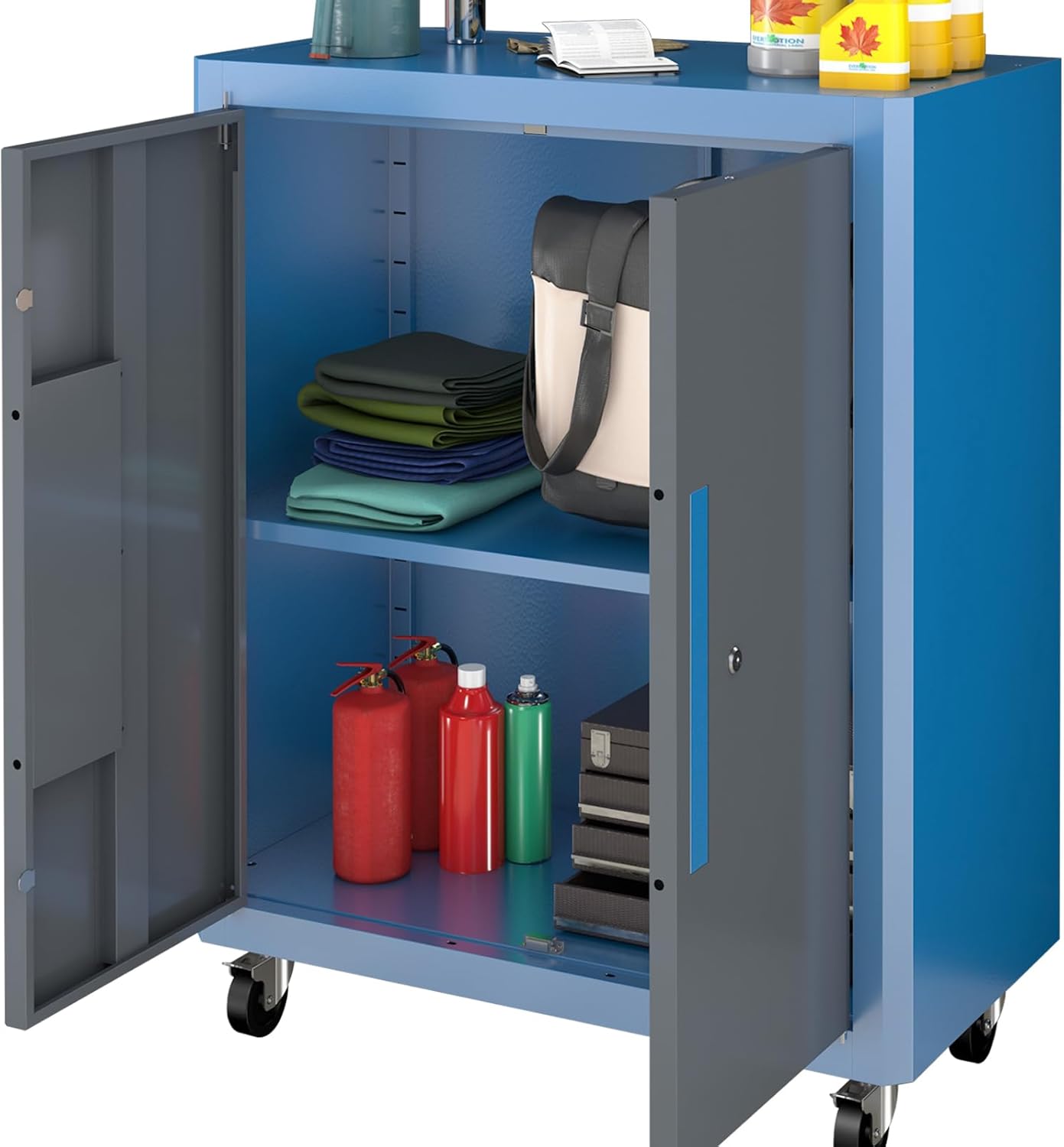 LARBANKE Extra-Large Capacity Double-Door Tool Chest with Swivel Casters and Foot Pads,Tool Cabinet with Locking System,Rolling Tool Cabinet with Movable Partition, Quick Assembly