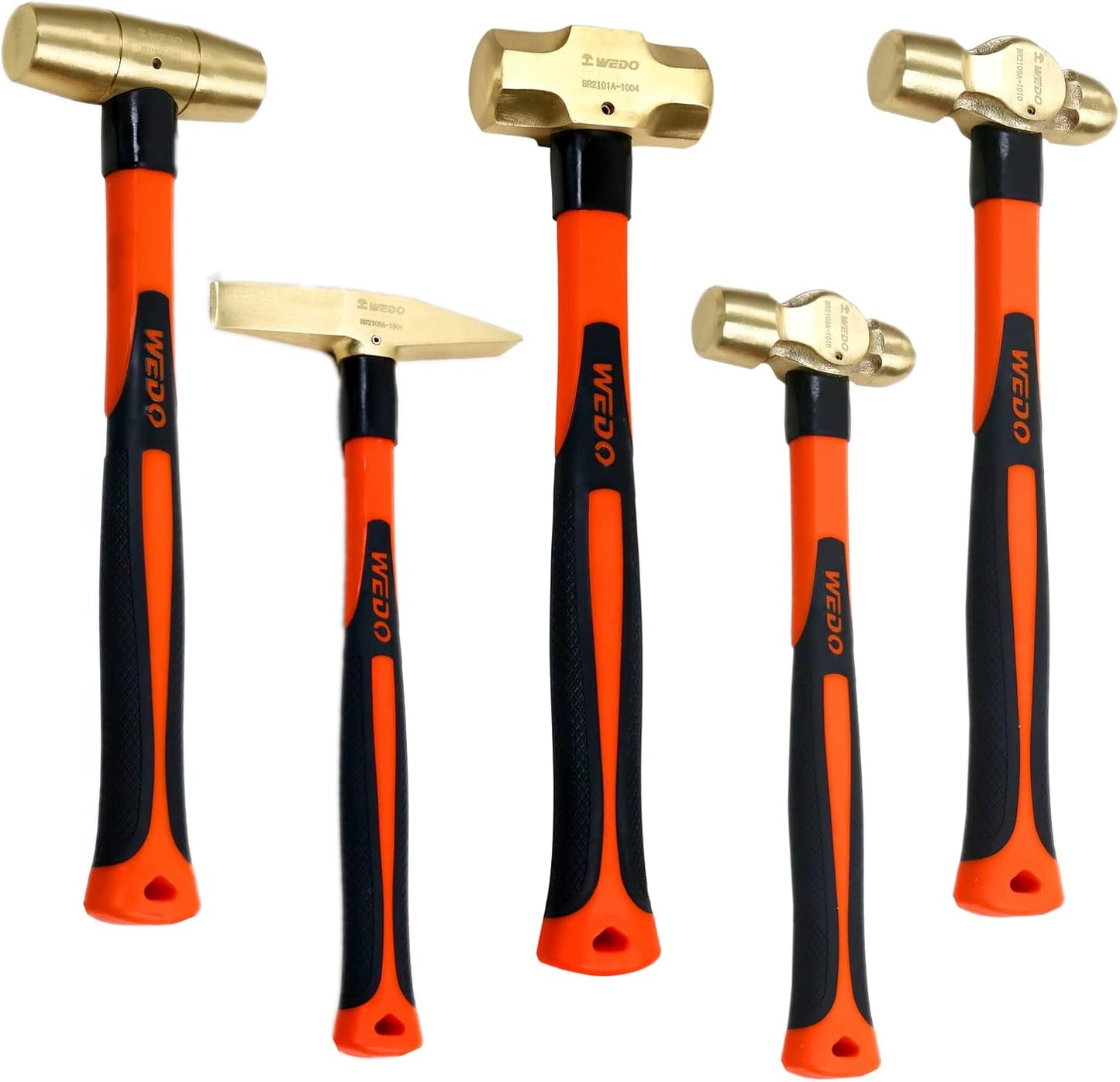WEDO 5-Piece Hammer Set - 3lb Sledge, 1.5lb Drum, 1lb & 2lb Ball Pein, 0.7lb Scaling Hammer with Fiberglass Handle
