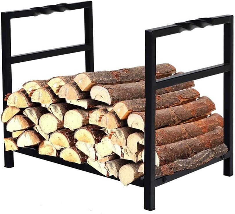 Log Store Firewood Rack Metal Wood Holders Firewood Indoor Outdoor Wrought Iron Heavy Duty Iron Black Fireplace Tools,