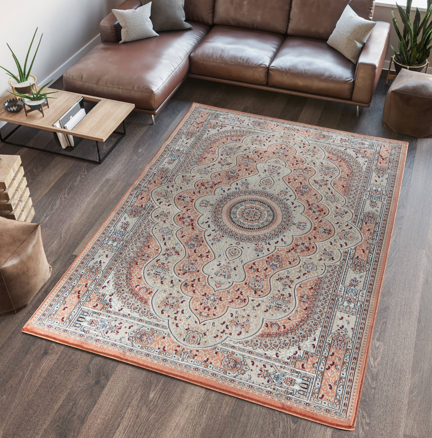 MDA Rugs Prime 8 x 10 (ft) Orange and Multicolor Rectangular Indoor Medallion Area rug