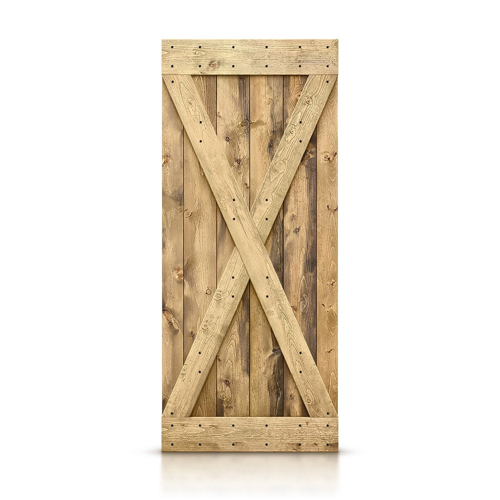 CALHOME 38-in x 84-in Weather oak X-frame Pine Wood Solid core Single Barn Door (Hardware Not Included)