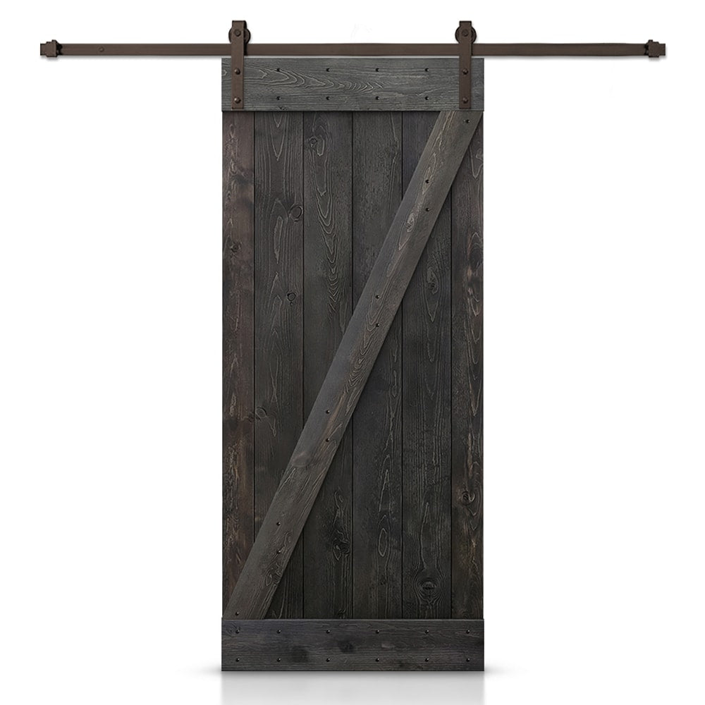 CALHOME 40-in x 84-in Charcoal Black Knotty pine Wood Solid core Single Barn Door (Hardware Included)