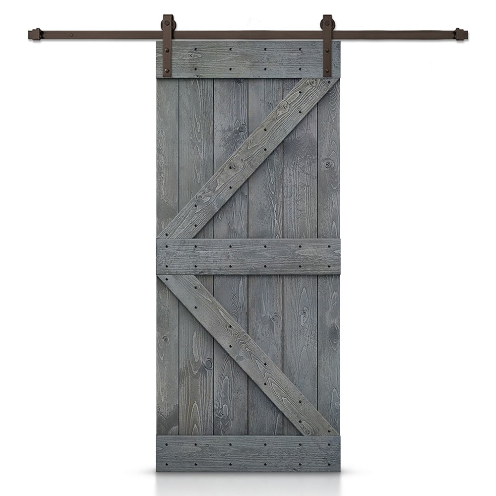 CALHOME 46-in x 84-in Gray Knotty pine Wood Solid core Single Barn Door (Hardware Included)