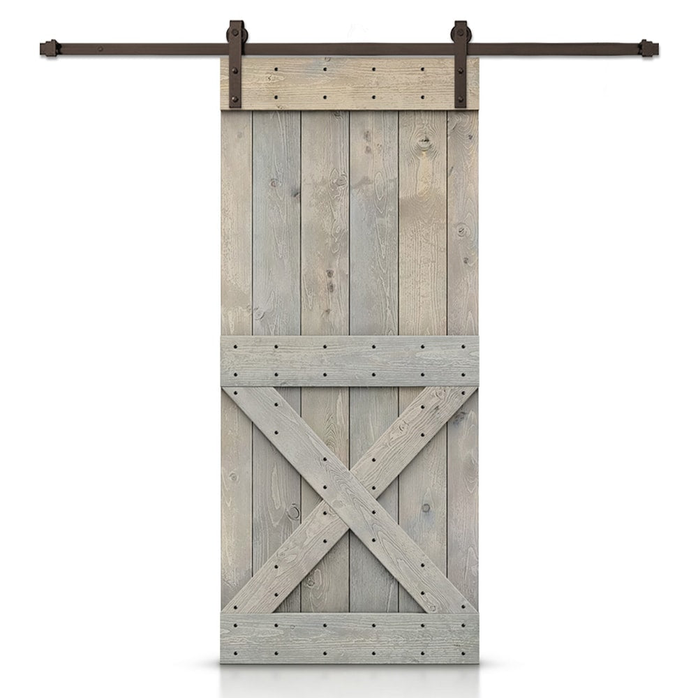 CALHOME 24-in x 84-in Smoke Gray Knotty pine Wood Solid core Single Barn Door (Hardware Included)