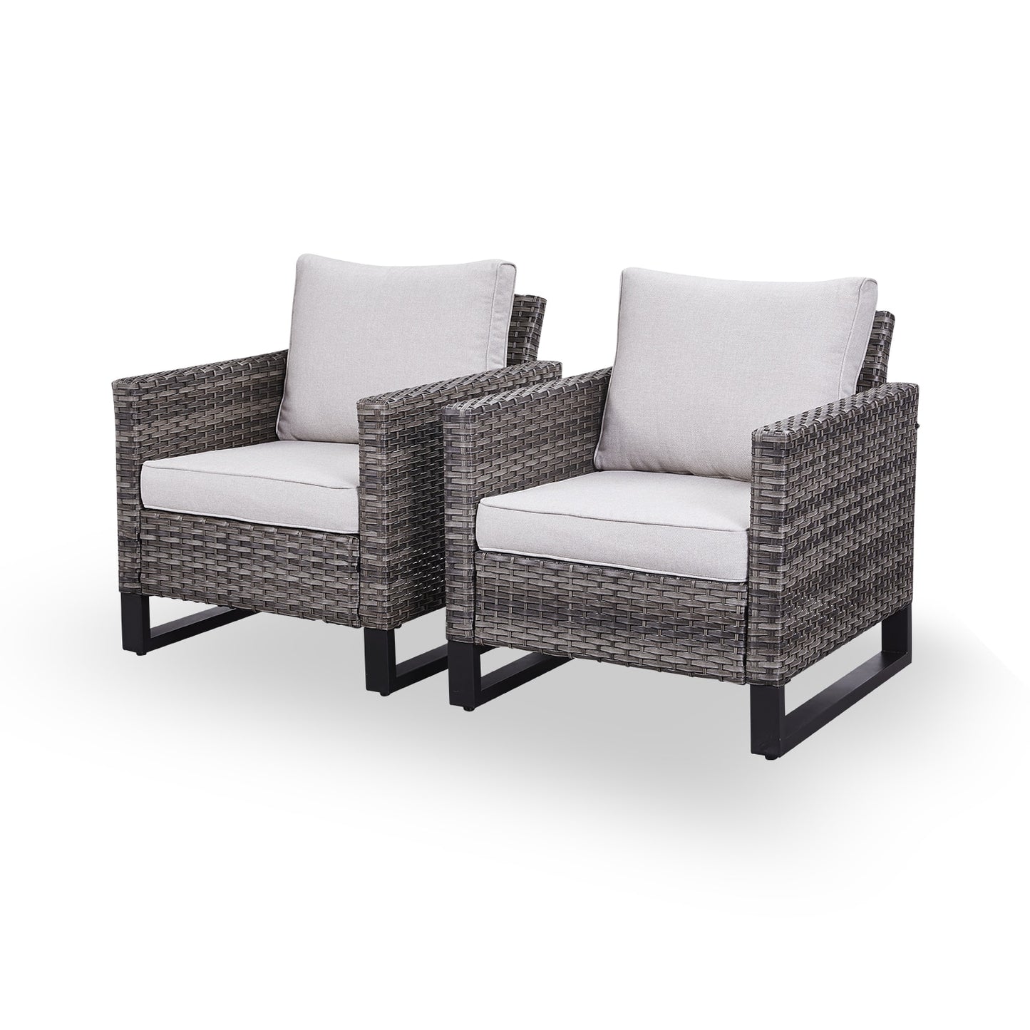 Rilyson U-Feet Set of 2 Wicker Gray Wicker Frame Stationary Conversation Chair with Bronze Beige Cushioned Seat