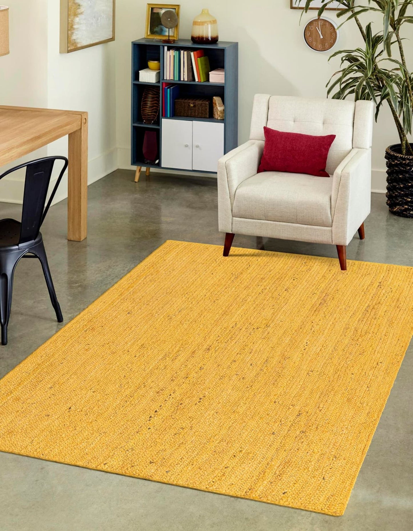 Unique Loom Braided Jute 9 x 12 (ft) Braided Jute Yellow Rectangular Indoor Solid Area rug