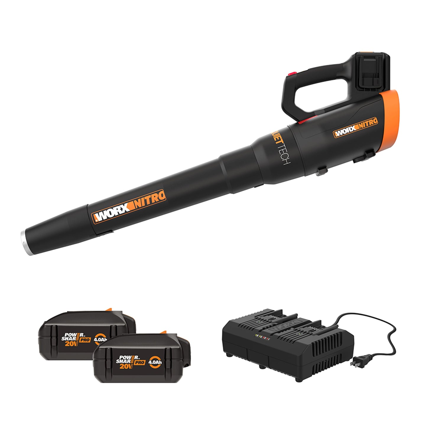 WORX Nitro Power Share Quiet Tech 40-volt 530-CFM 180-MPH Battery Handheld Leaf Blower 4 Ah (Battery and Charger Included) WP591
