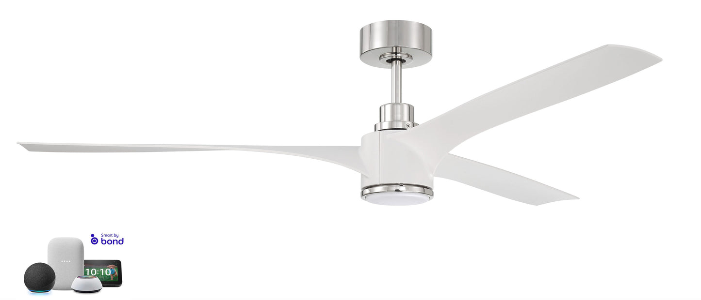 Craftmade Phoebe 60-in White/Polished Nickel with White Blades Integrated LED Indoor Smart Ceiling Fan with Light and Remote (3-Blade) PHB60WPLN3
