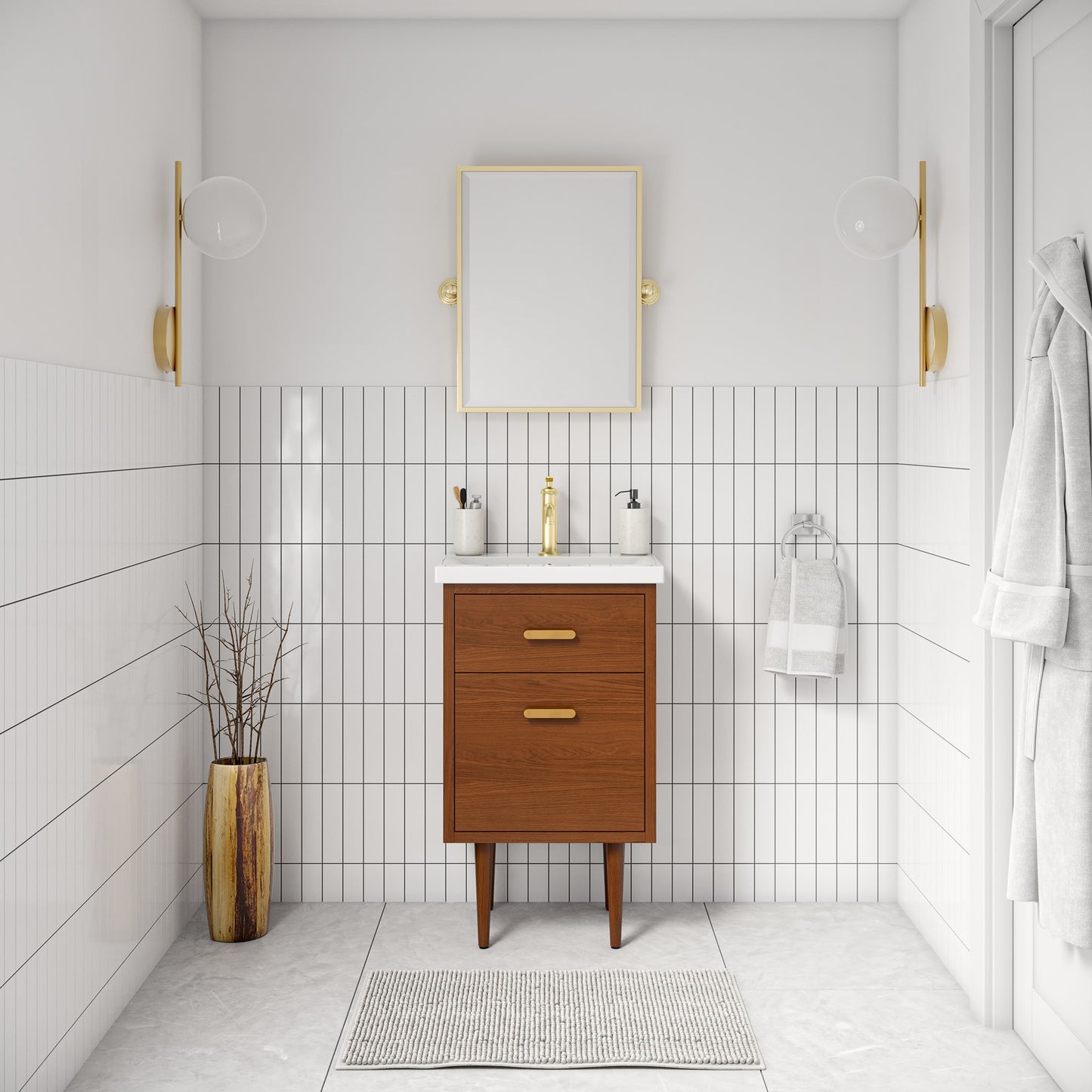 Water Creation Brandy 20-in Honey Walnut Single Sink Bathroom Vanity with White Ceramic Top (Faucet Included)